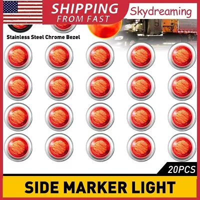 20X 3/4  Round Red LED Side Marker Lights With Stailness Base For Truck Trailer • $22.99
