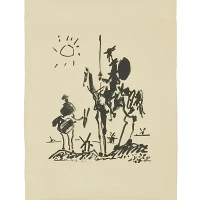 After Picasso Don Quixote Y Sancho Black White Lithograph Print 26 H 20 W • $400