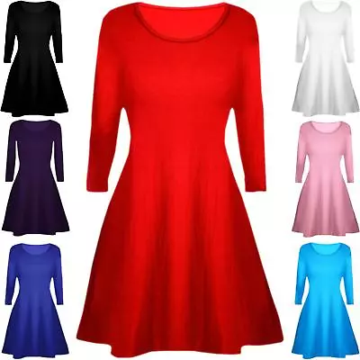 Swing Dress Mini Skater Round Neck Long Sleeve Kids Girls Childrens Top Age 5-13 • £6.99
