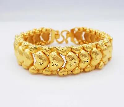 $45.49 • Buy Heart Link 22K 23K 24K THAI BAHT YELLOW GOLD GP Bracelet Jewelry Women 7.25 Inch