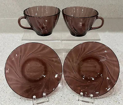 France Duralex & Vereco Cup & Saucer 2 Sets Amethyst Purple Swirl • $9.99