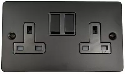 £15.30 • Buy G&H FFB10B Flat Plate Matt Black 2 Gang Double 13A Switched Plug Socket