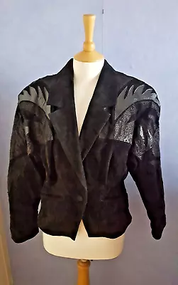 VINTAGE 1980s 80s Ladies Big Shoulder Pad Real Leather Suede Jacket Parami 14 • £65