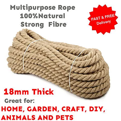 £5.99 • Buy 18 Mm Thick Natural Multipurpose Jute Rope Twisted Cord Twine Sash Garden DIY 