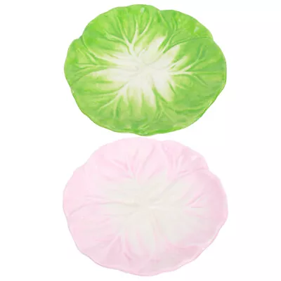 Cabbage Leaf Kids Dinner Dishes - 2Pcs Ceramic Serving Plates-RW • £16.79