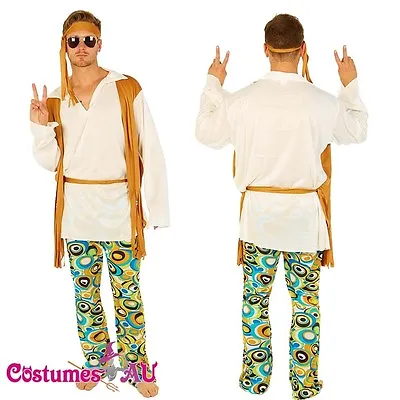 Mens Hippie 60s 70s Peace Groovy Costume 1960s 1970s Retro Disco Fancy Dress • $19.79