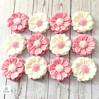 12 Edible Pink & White Flowers Fondant Cake  Topper Birthday Wedding Baby Shower • £7.99
