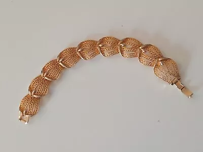£9.99 • Buy Vintage Gold Tone Filigree Leaf Style Panel Bracelet