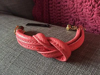 NWT Marc By Marc Jacobs Square Knot Bright Coral Leather Bracelet MSRP $98 OS • $44.99