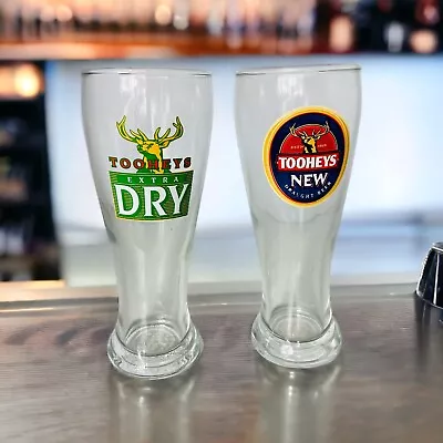 Tooheys New & Tooheys Extra Dry Beer Glasses X 2 Clear 285ml Barware Collectable • $24.95