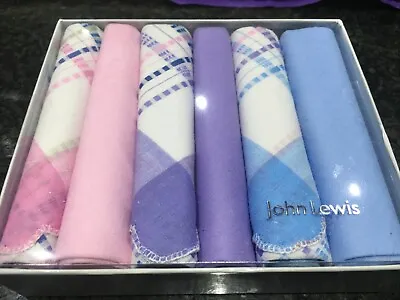 6 Ladies Pure 100% Cotton Handkerchiefs Hankies John Lewis Check Pink Blue Lilac • £8.99