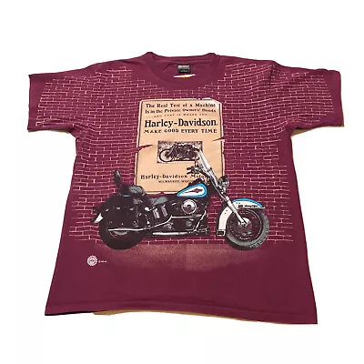 Vintage Harley Davidson All Over Print T-Shirt Red Racing Mens Large 90s Biker • $54.98