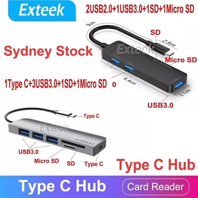 6-in-1 USB-C Type C Hub With Micro-SD/TF Card Reader PD Charging USB3.0 2.0 Port • $11.35