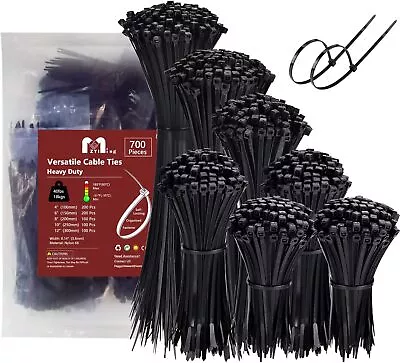 700Pack Cable Ties Assorted Zip Ties Black Mixed Sizes 100/150/200/250/300Mm • £16.99