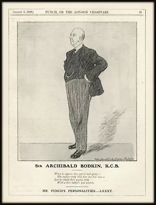 SIR ARCHIBALD BODKIN - Punch's Personalities Illustration - 1929 BOOK CENSOR • $9.95