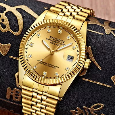 Men's Gold Quartz Watch Waterproof Classic Stainless Steel Business Gift • $14.24