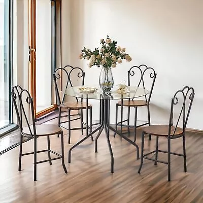 5pcs Dining Set Tempered Glass Table W/ 4 Chairs Round Dining Table Set For Home • $218.49