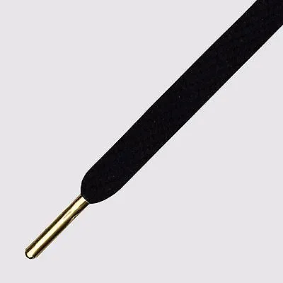 Gold Tip Laces Flatties Gold Tip Flat Shoelaces Black With Gold Metal Tip • £10.79