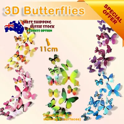 12 PCS 3D BUTTERFLY Wall Stickers Removable Decals Kids Nursery Wedding Decor AU • $4.62