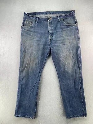 Wrangler Mens Size 42x30 Medium Wash Distressed Straight Leg Denim Blue Jeans • $12.55