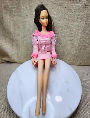 Vintage 1966 Twist N Turn Barbie Doll Brunette Japan Rooted Eyelashes Pink Dress • $85