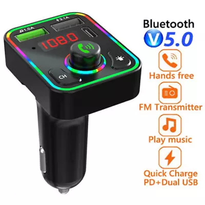 Fast Car Charger Dual USB + Type C Adapter Wireless Bluetooth FM Transmitter MP3 • £5.99