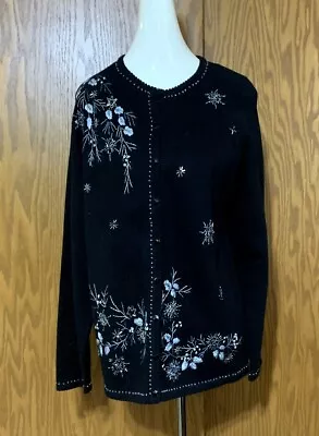 $6.95 • Buy STITCHES IN TIME Beaded Embroidered Cardigan Sweater Top Size Large EUC