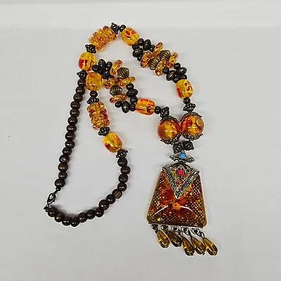 Vintage Faux Amber Etruscan Revival Statement Necklace • $29.99