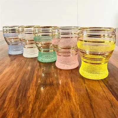 5 Vintage Harlequin Sugar Frosted 50 Ml Cordial / Shot Glasses 6 Cm High RETRO • $29.95