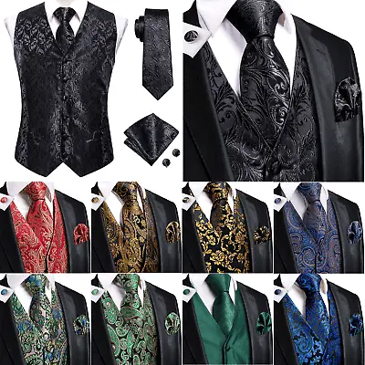 SET Vest Tie Hankie Fashion Men's Formal Dress Suit Slim Tuxedo Waistcoat Coat • $47.98