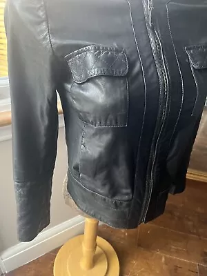 Massimo Dutti Black Leather Jacket Size XS • £15