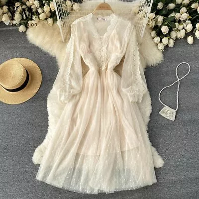 Romantic Women 2Pcs Party Dress Elegant V-neck Long Sleeve Vintage Fashion Dress • $62.82