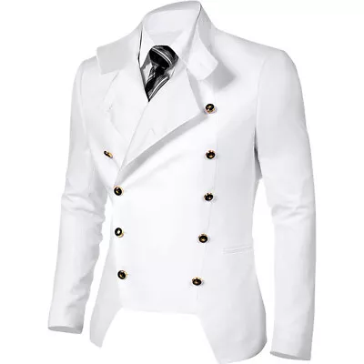 Men Double Breasted Lapel Jacket Slim Fit Gothic Blazer Stand Collar Suit Jacket • $26.74