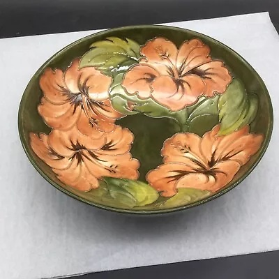 Moorcroft Hibiscus 10   Fruit Bowl 4 Flowers Orange Green Vintage Hand Painted • $116