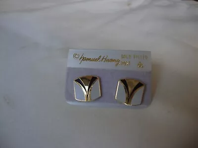 Vintage Samuel Huang Signed Cloisonne Retro Abstract Gray Black Enamel Earrings • $2.99