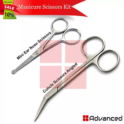 Set Of 2 Mini Mustache Ear Nose Scissors Cuticle Ingrown Toenail Trimming Shears • $9.79