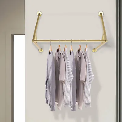 Gold Clothes Hanging Rail Garment Display Wall Mounted Clothes Rack Iron  • $25.65