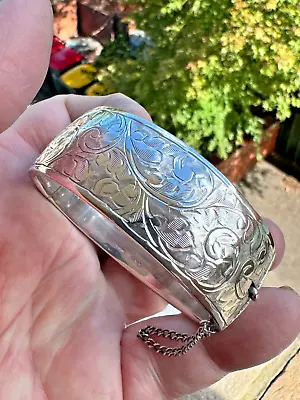 Antique Vintage - Sterling Silver Wide - Cuff Bangle - English Sterling - 1930's • $111.71