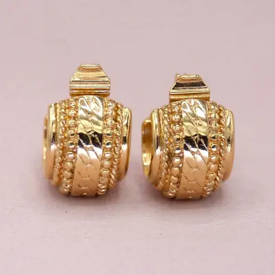 Vintage Gold Monet Thick Huggie Hoop Flat Curb Chain Gold Clip-On Earrings • $34.95