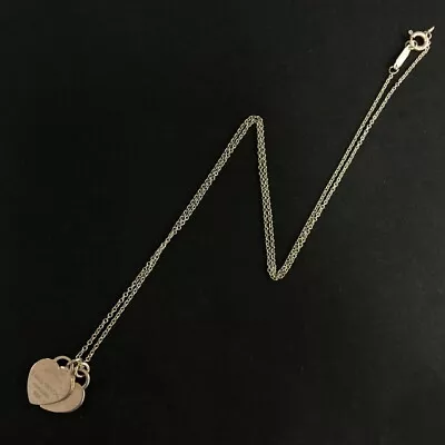 TIFFANY&CO. Silver 925 Please Return To Double Heart Pendant Necklace/5Y0167 • $1