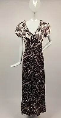 Vintage 1970’s Hollywood Print Dress W Tie Rear • $350