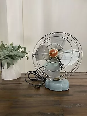 Vintage Zero Electric Metal Fan Works Tested Teal Art Deco Desk Collectible MCM • $114.99