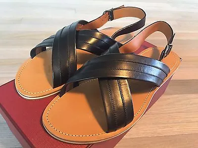 525$ Bally Black And Tan Amadis Leather Sandals Size US 13 Made In Italy • $299.25