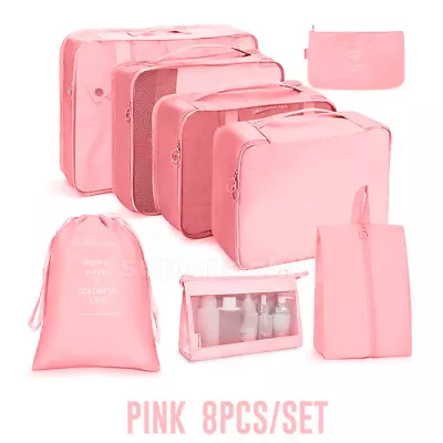 $17.45 • Buy 8Pcs Packing Cubes Travel Pouches Luggage Organiser Suitcase Clothes Storage Bag