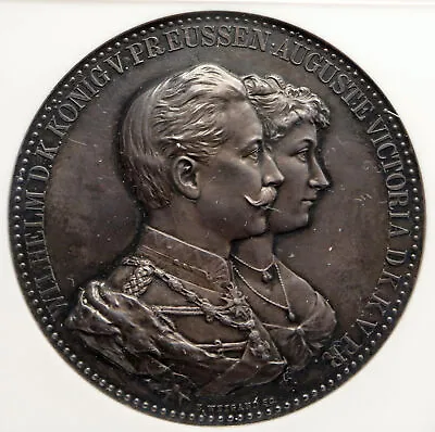 1859-1941 WILHELM II & AUGUSTA VICTORIA PRUSSIA GERMANY Silver Medal NGC I94010 • $1753.65