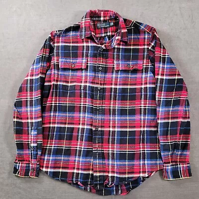 Polo Ralph Lauren Mens Button Up Flannel Red Blue Long Sleeve Size M Medium • $14.99