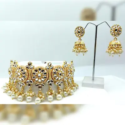 $38.21 • Buy Indian Bollywood Kundan Gold Plated Choker Necklace Earrings Bridal Jewelry Set