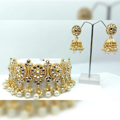 $38.21 • Buy Indian Bollywood Kundan Gold Plated Choker Necklace Earrings Bridal Jewelry Set