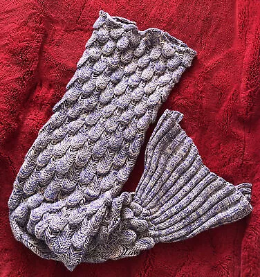 Childs  Knitted Mermaid Blanket. Lilac And Purple Excellent • £7.50