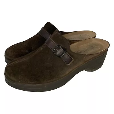 Mephisto Shoes Womens 39 Closed Toe Mule Clogs Brown Suede Buckle Casual Cork • $10.89